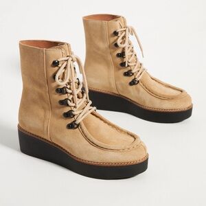 Anthropologie NIB Wallbee Stom Beige Lace-Up Platform Boots